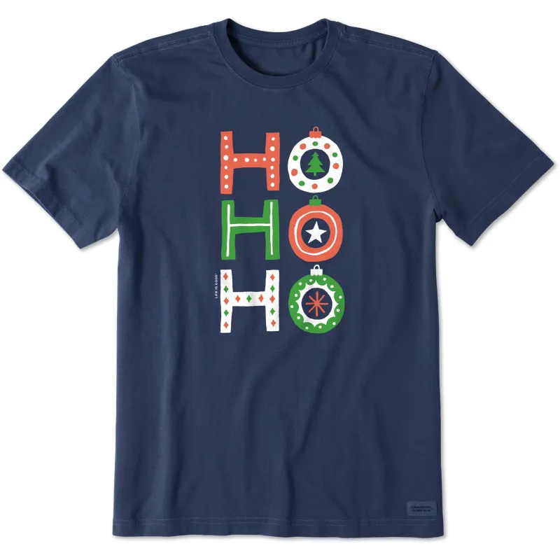 Men's Ho Ho Ho Ornaments Short Sleeve Crusher Tee sold by Life is Good