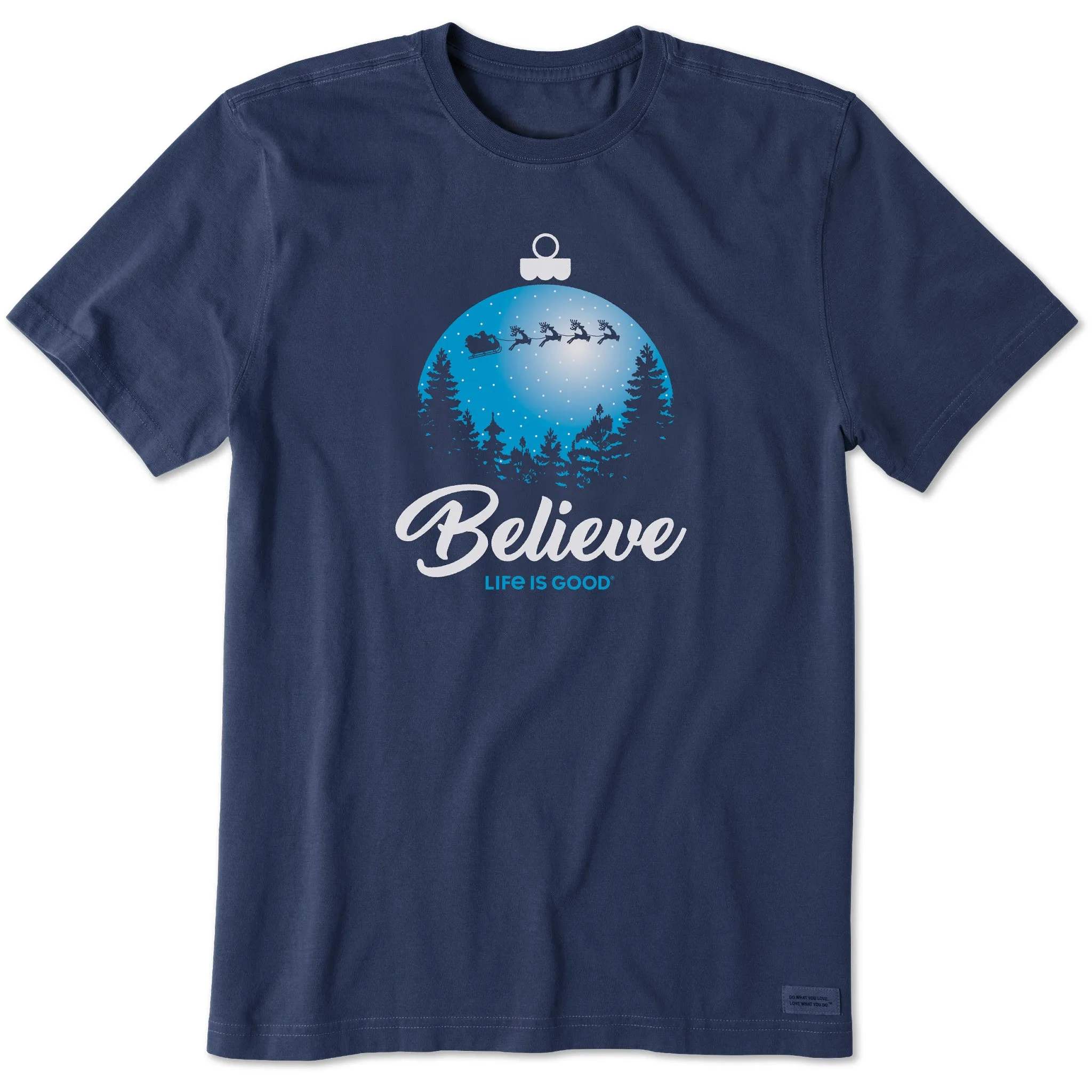 Men's Believe Santa Sleigh Short Sleeve Crusher Tee sold by Life is Good