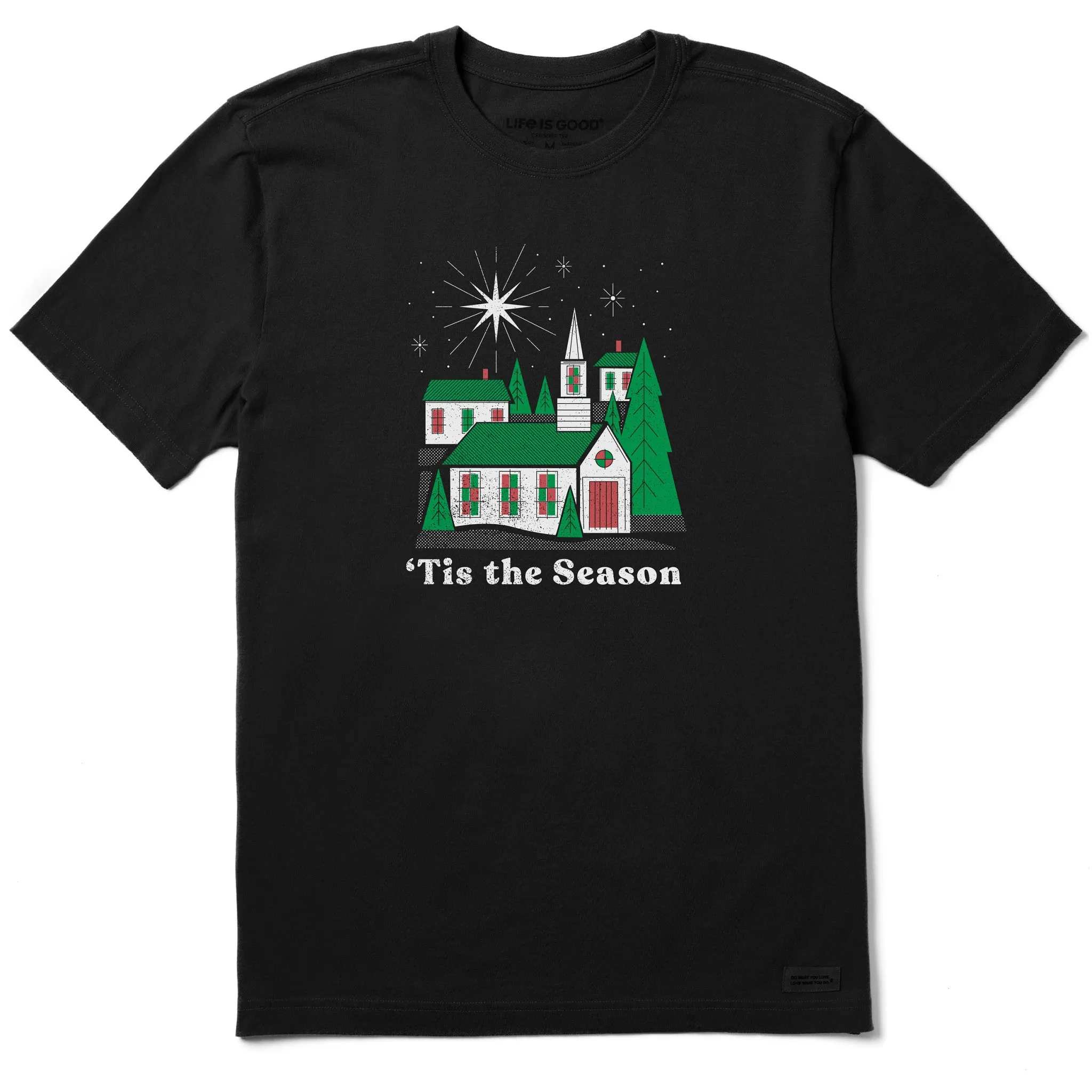 Men's Tis the Season Village Short Sleeve Crusher Tee sold by Life is Good
