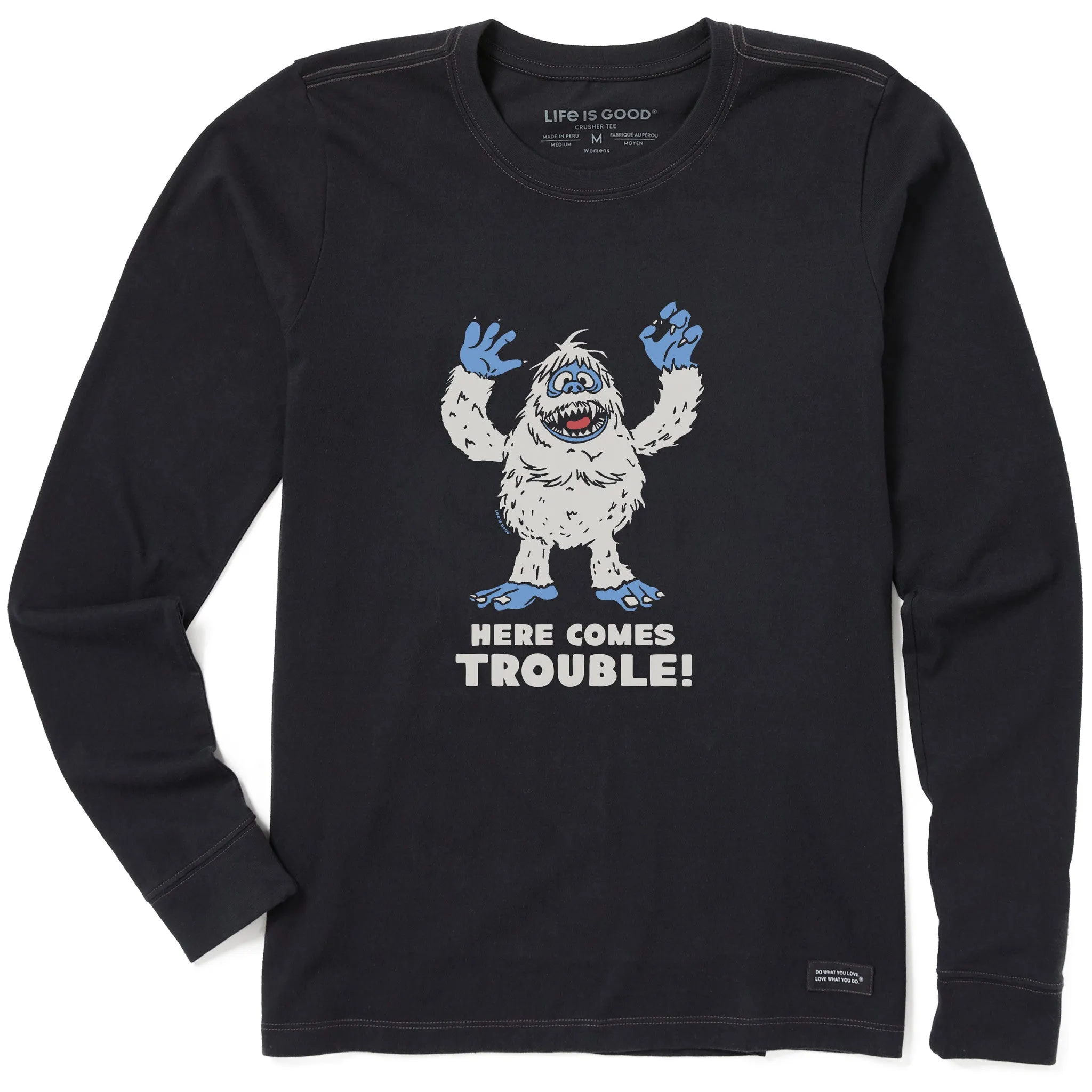 Women's Bumble Here Comes Trouble Long Sleeve Crusher Tee sold by Life is Good