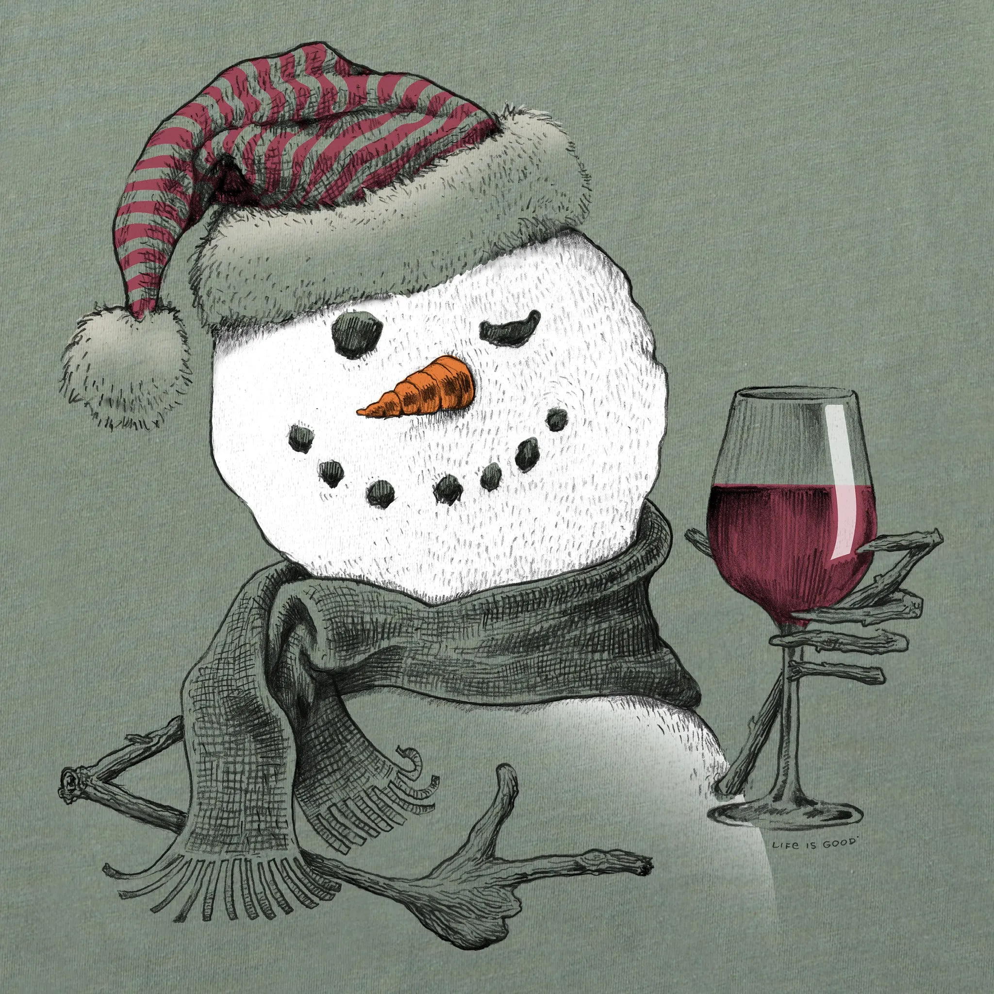 Women's Snowman w Red Wine Long Sleeve Crusher Tee sold by Life is Good product image thumbnail 4