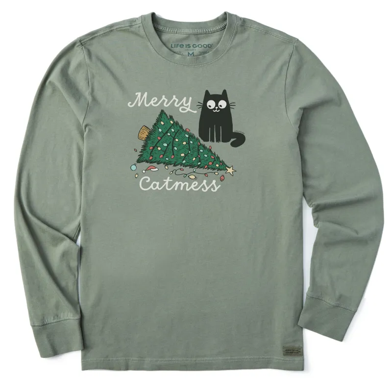 Men's Merry Cat Mess Long Sleeve Crusher Tee sold by Life is Good