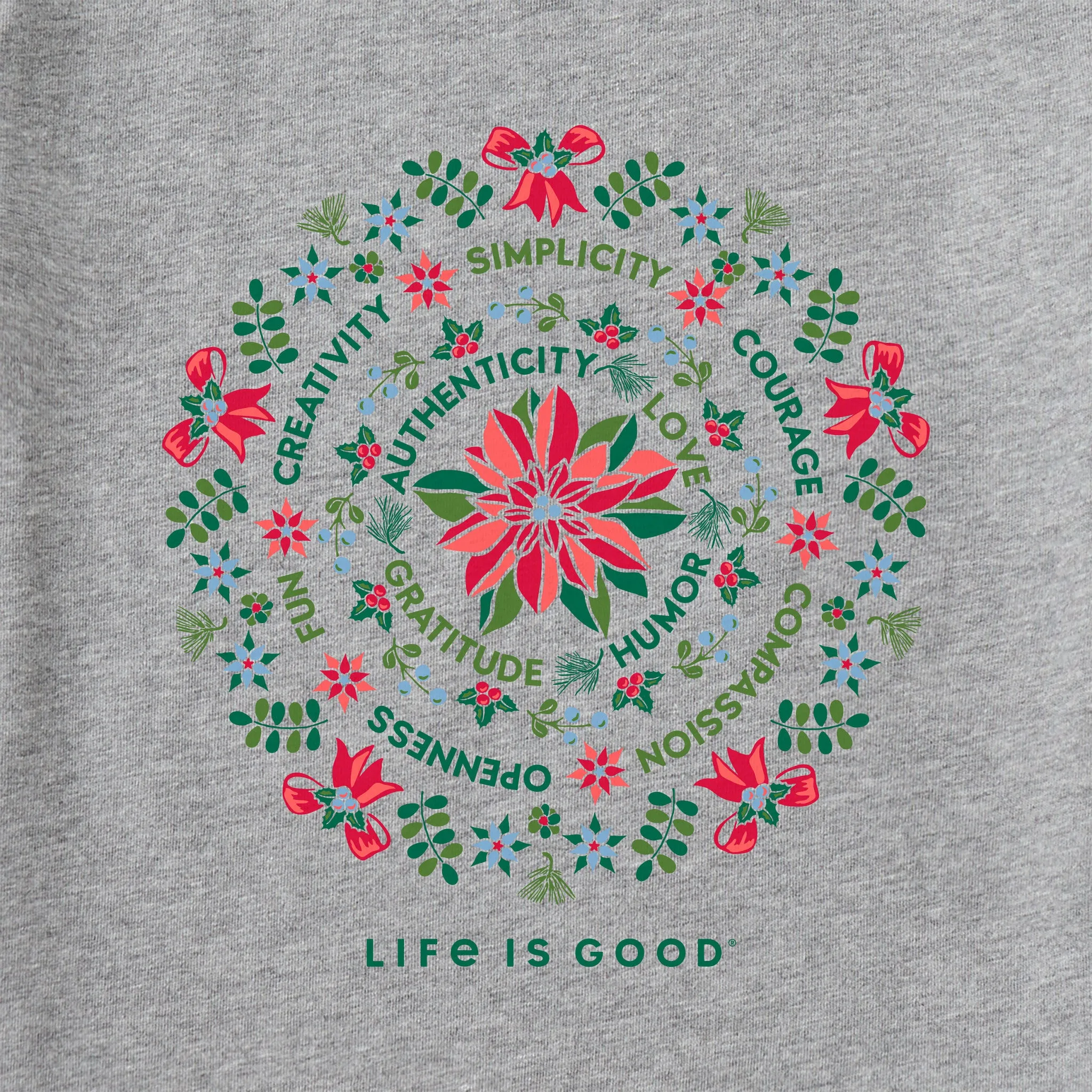 Women's Poinsettia Mandala Long Sleeve Crusher Vee sold by Life is Good product image thumbnail 2