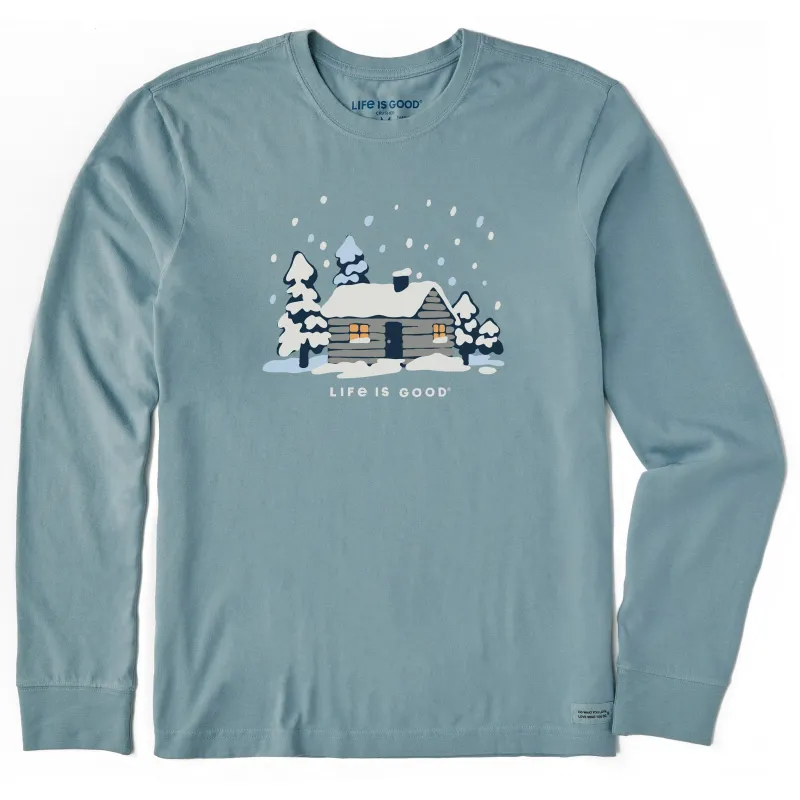 Men's Snowy Cabin in the Woods Long Sleeve Crusher Tee sold by Life is Good