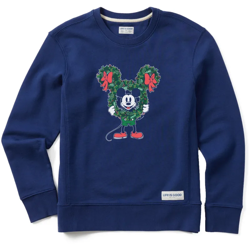 Women's Steamboat Willie Wreath Simply True Fleece Crew sold by Life is Good