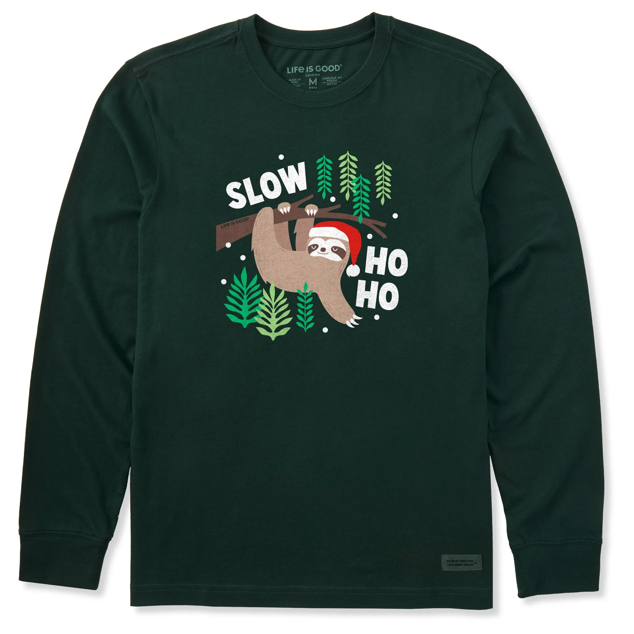 Men's Slow Ho Ho Sloth Long Sleeve Crusher Tee sold by Life is Good