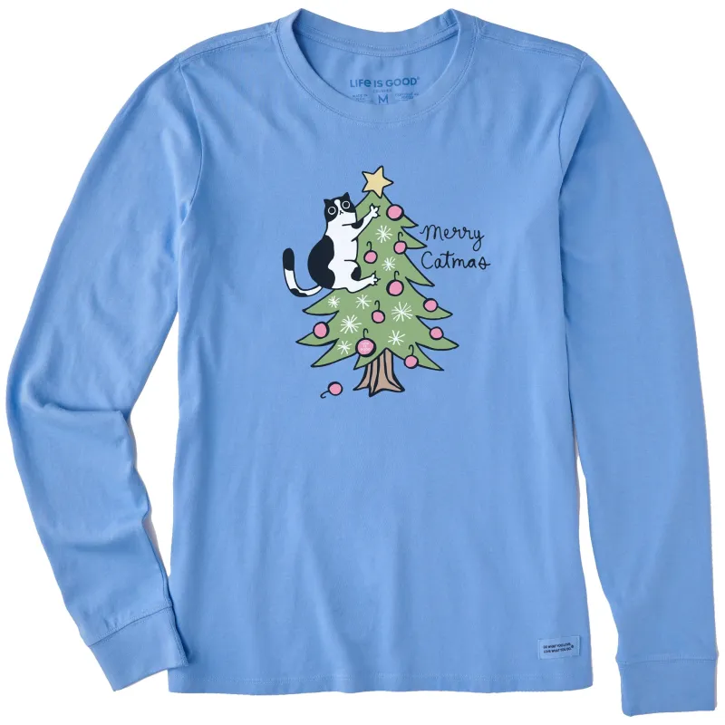 Women's Merry Catmas Climber Long Sleeve Crusher Tee sold by Life is Good