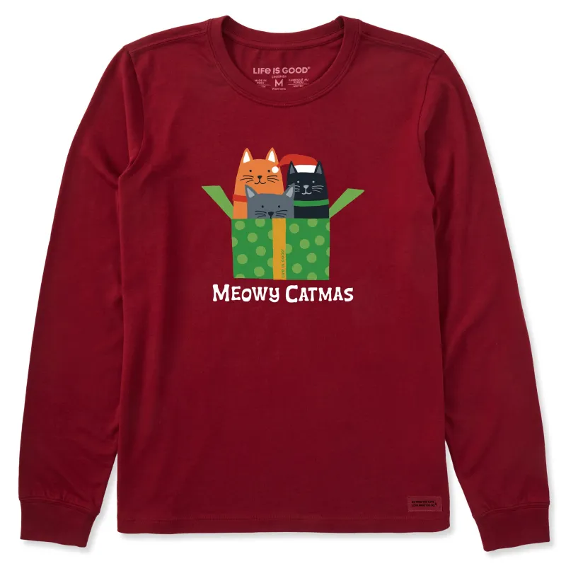 Women's Meowy Catmas Present Long Sleeve Crusher Tee sold by Life is Good