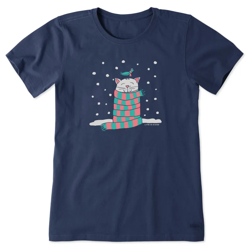 Women's Cozy Cat in the Snow Short Sleeve Crusher Tee sold by Life is Good