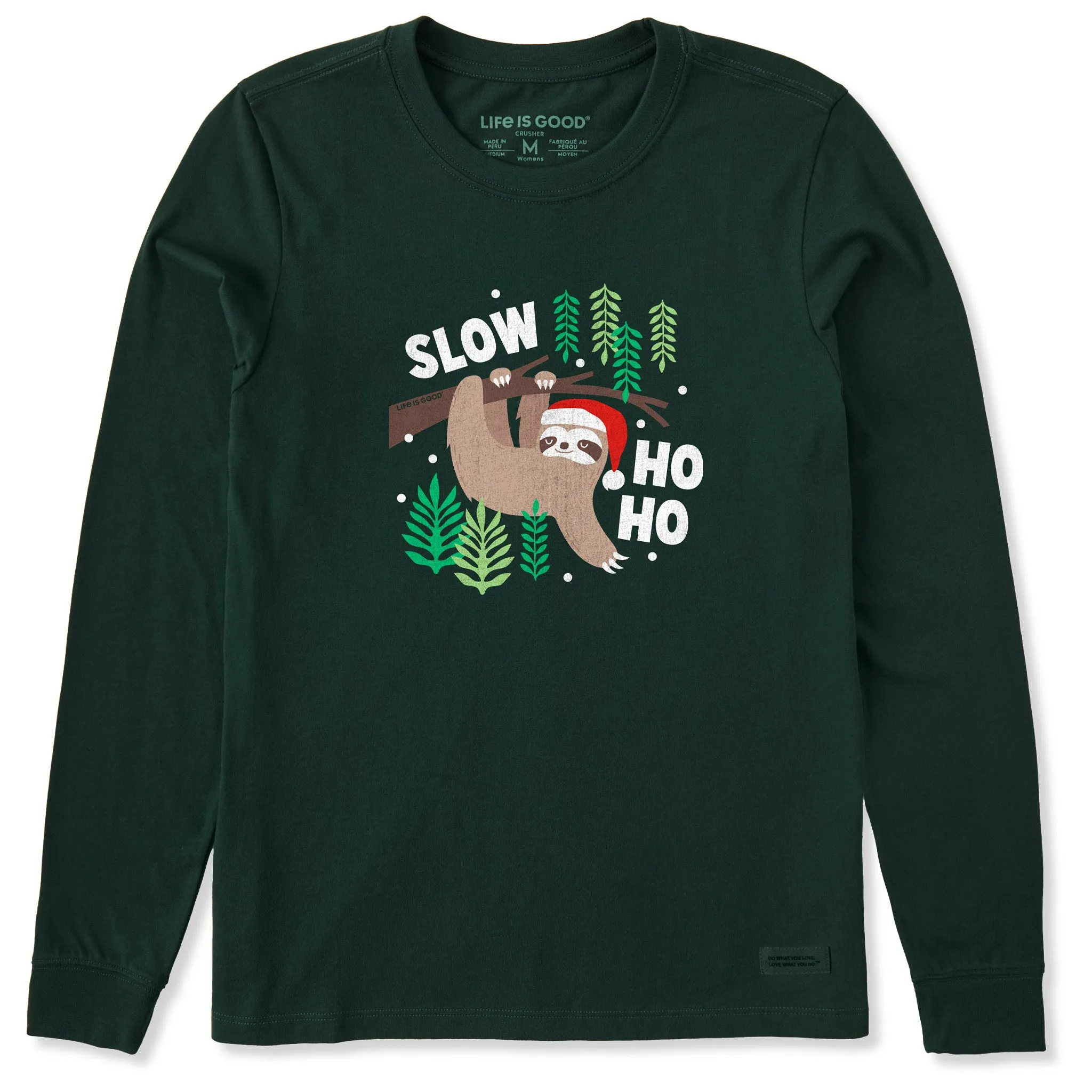 Women's Slow Ho Ho Sloth Long Sleeve Crusher Tee sold by Life is Good