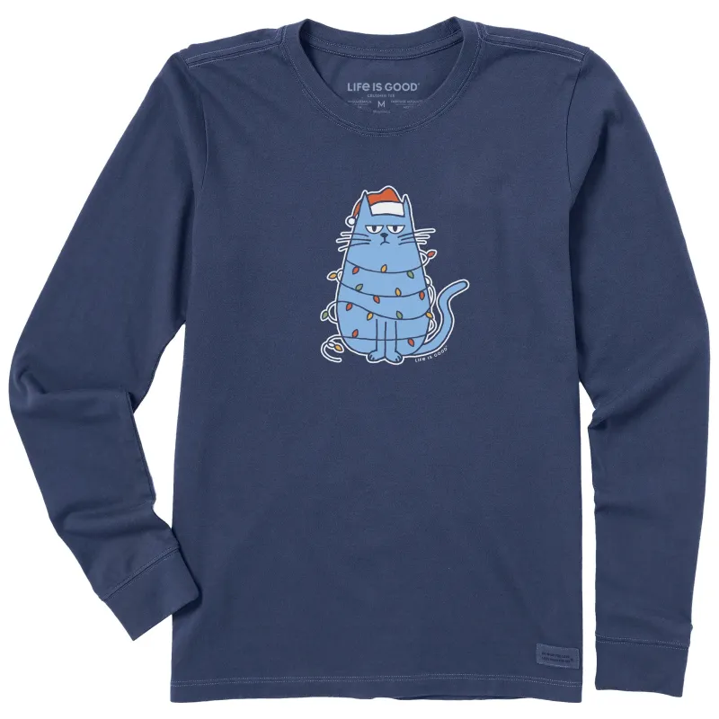 Women's Bored Christmas Cat Long Sleeve Crusher Tee sold by Life is Good