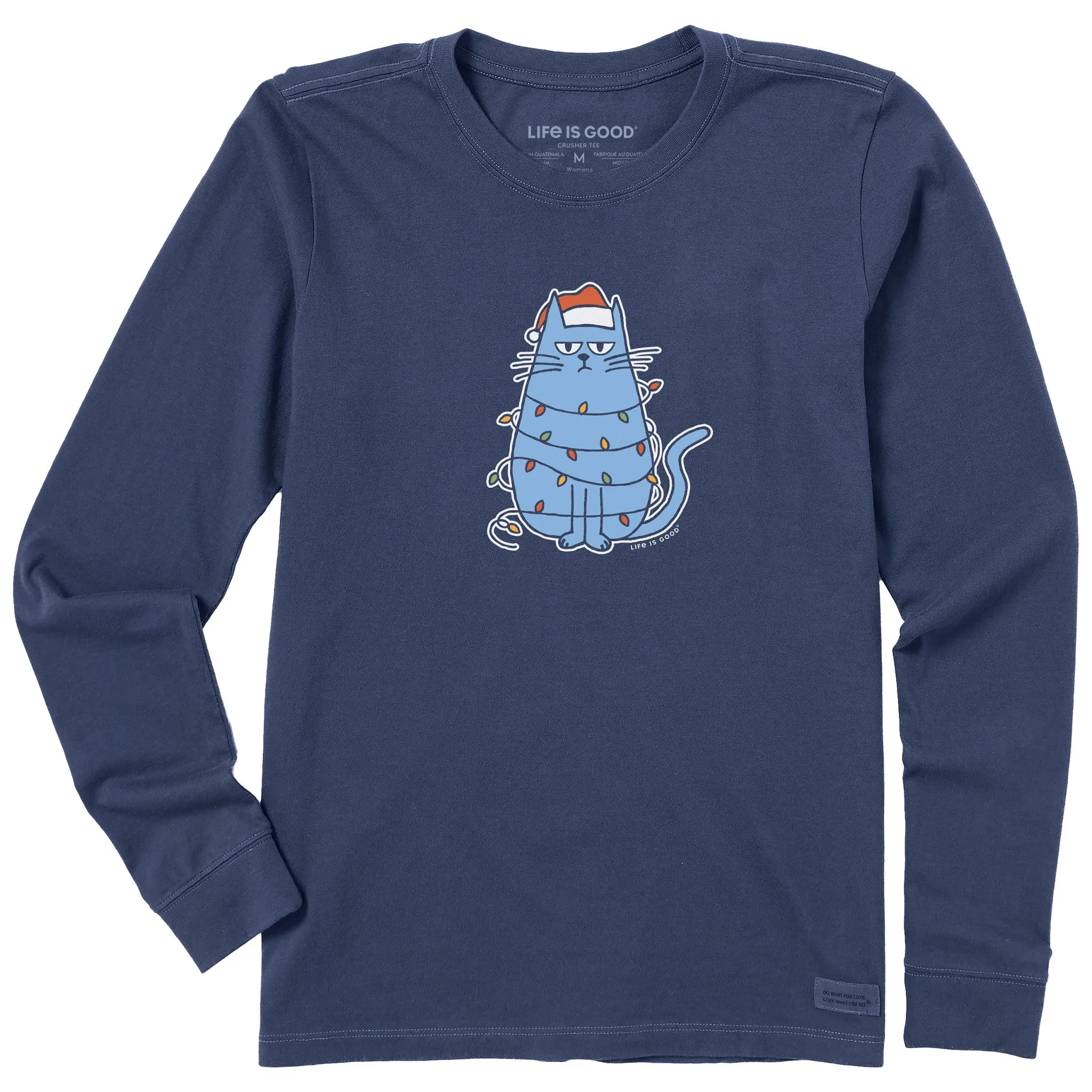 Women's Bored Christmas Cat Long Sleeve Crusher Tee sold by Life is Good