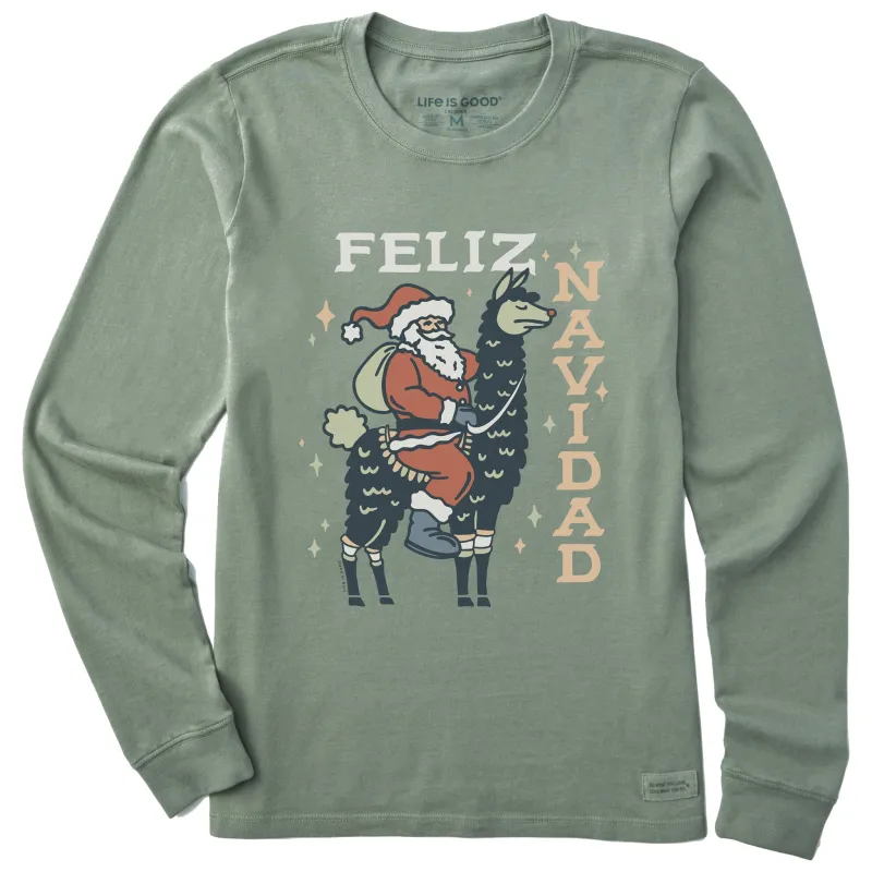 Women's Feliz Navidad Llama Long Sleeve Crusher Tee sold by Life is Good
