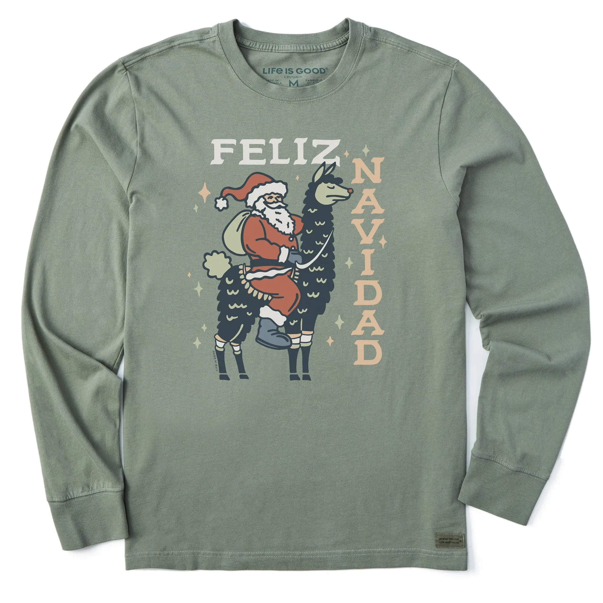 Men's Feliz Navidad Llama Long Sleeve Crusher Tee sold by Life is Good
