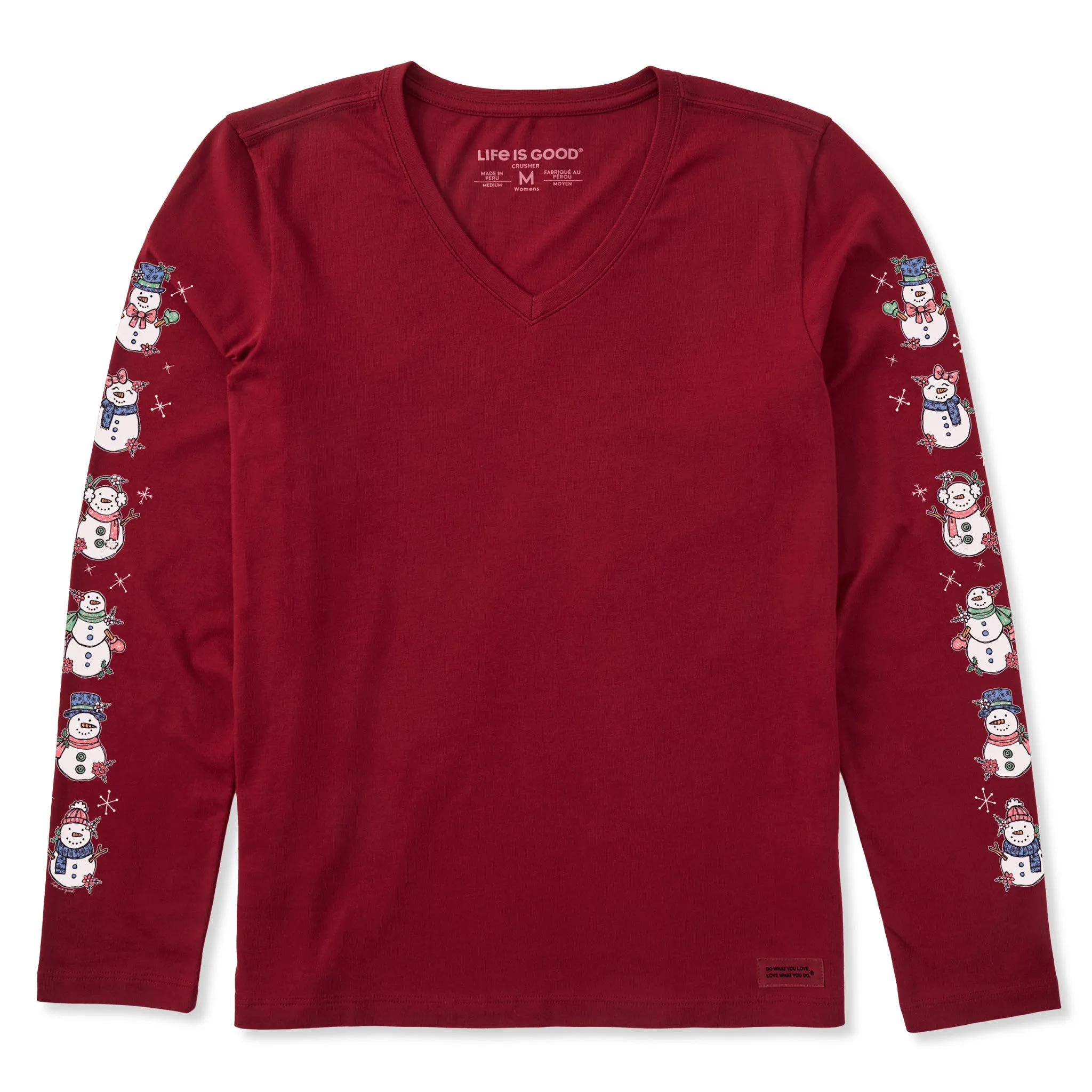 Women's Cute Snowmen Long Sleeve Crusher Vee sold by Life is Good