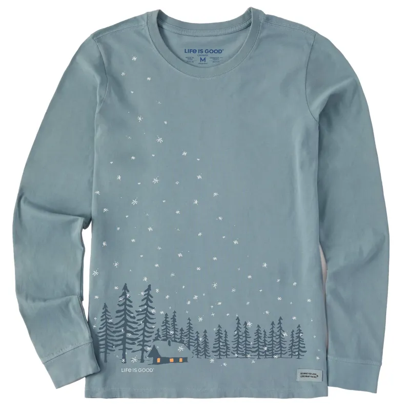 Women's Snowy Winter Cabin Long Sleeve Crusher Tee sold by Life is Good