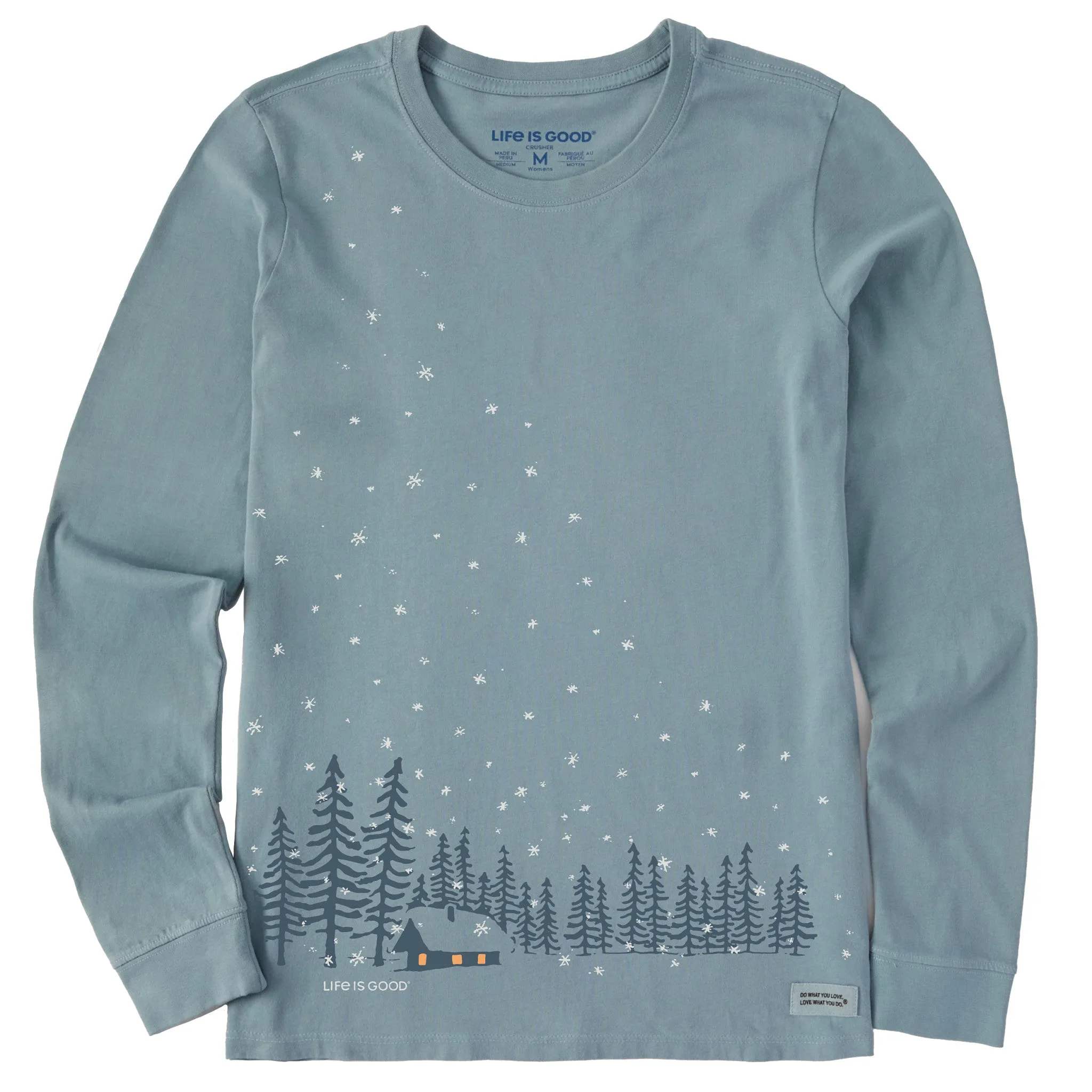 Women's Snowy Winter Cabin Long Sleeve Crusher Tee sold by Life is Good
