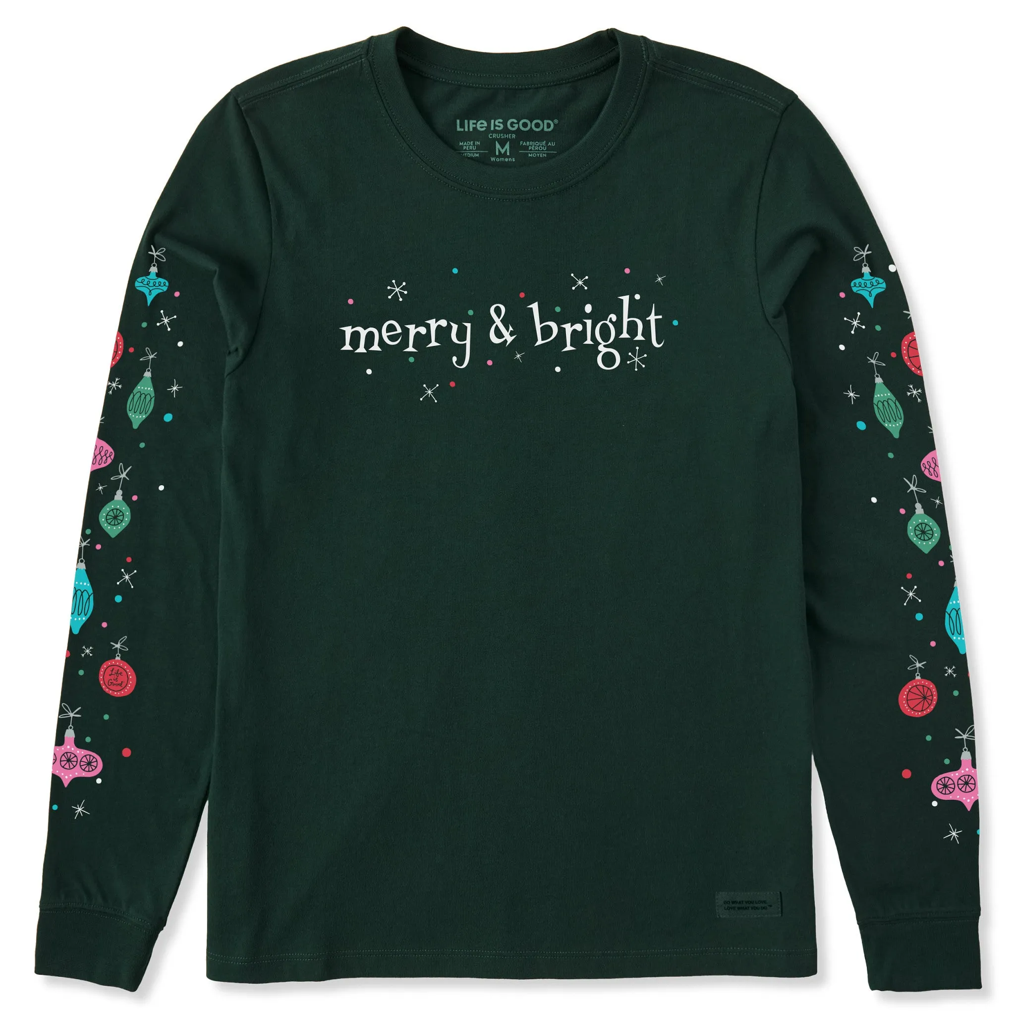 Women's Mid-Century Merry & Bright Long Sleeve Crusher Tee sold by Life is Good