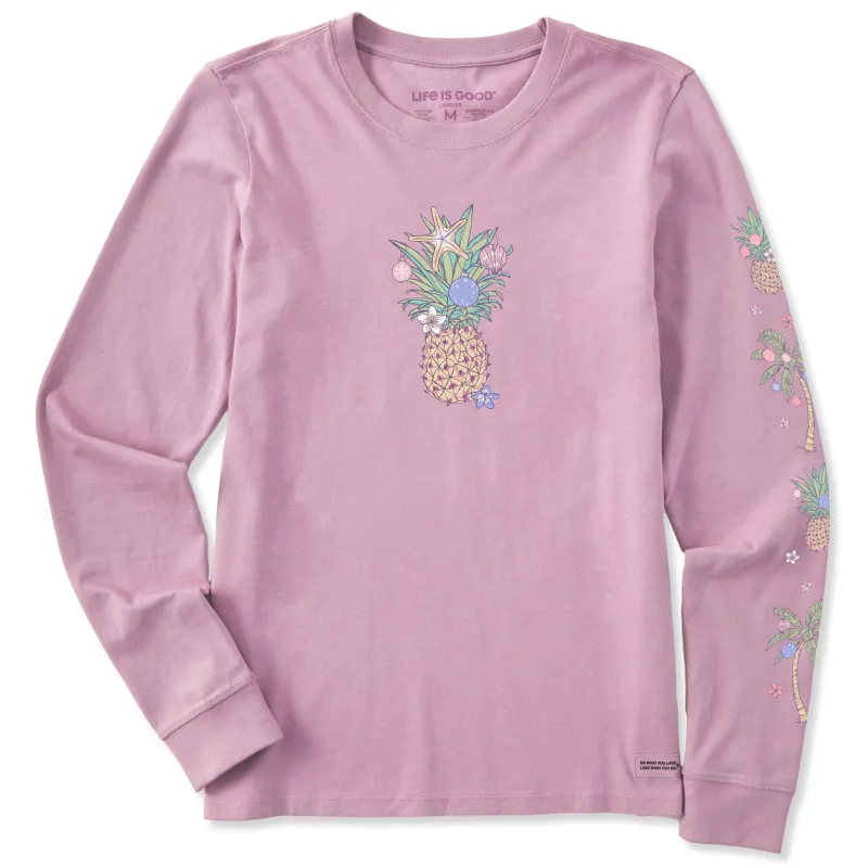 Women's Tropical Christmas Pineapple Long Sleeve Crusher Tee sold by Life is Good