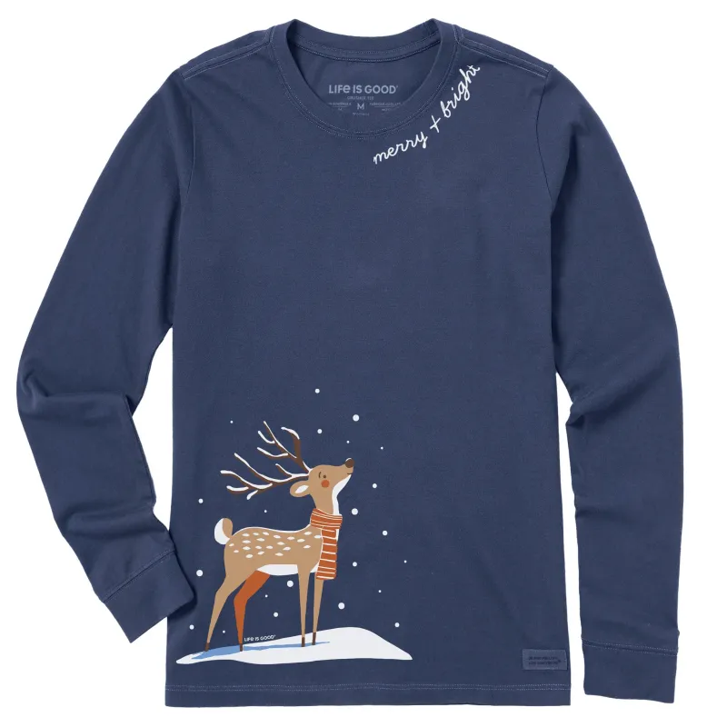 Women's Little Deer in the Snow Long Sleeve Crusher Tee sold by Life is Good