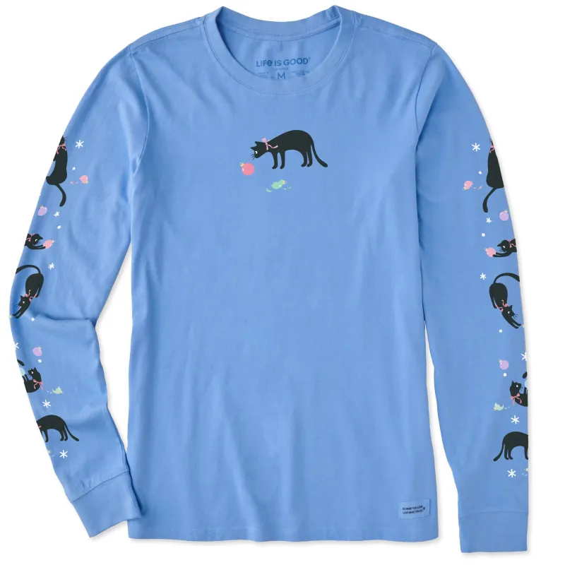 Women's Naughty Christmas Kitty Long Sleeve Crusher Tee sold by Life is Good