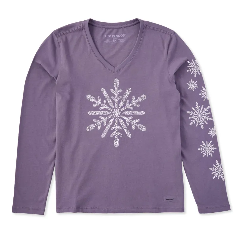 Women's Contrast Snowflake Long Sleeve Crusher Vee sold by Life is Good