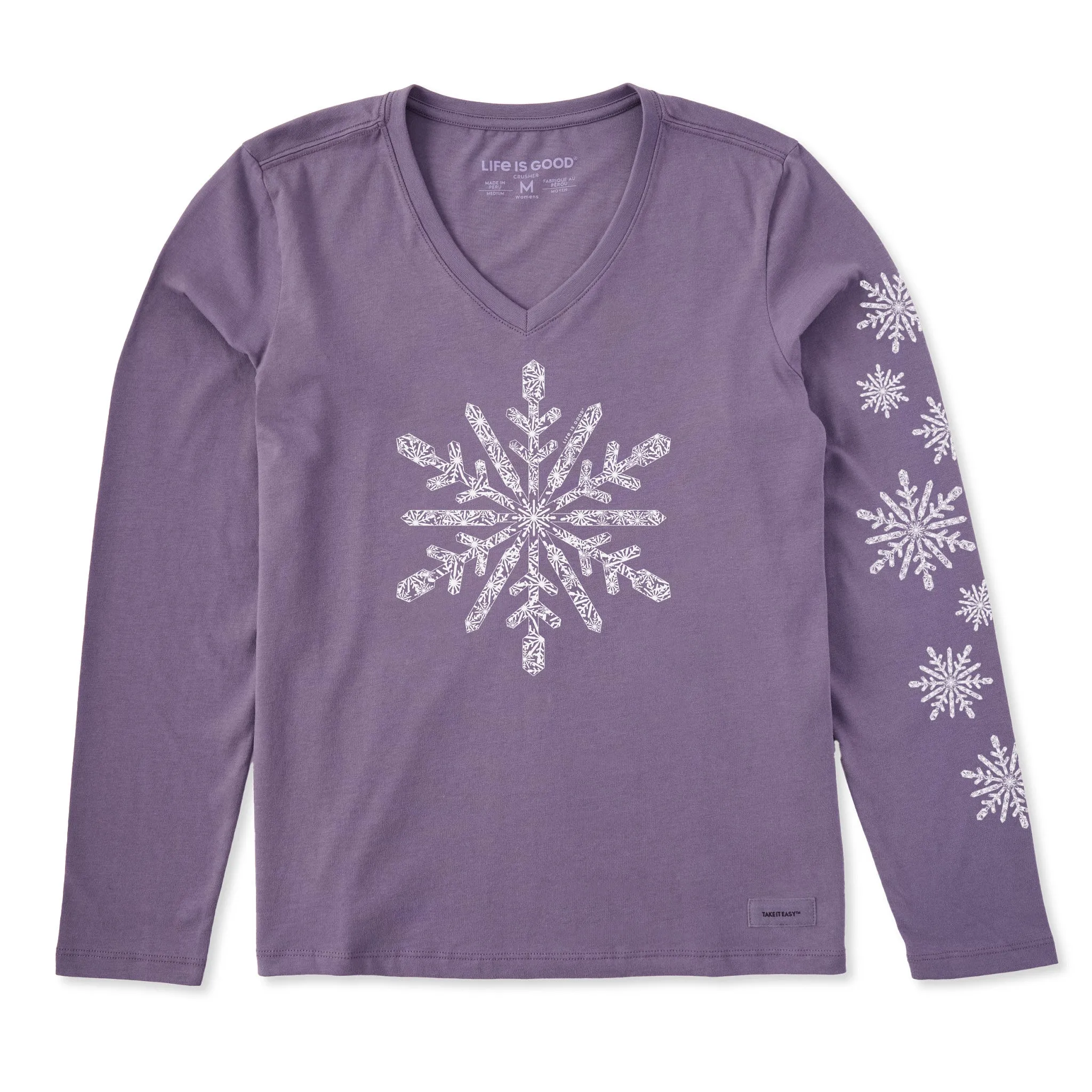 Women's Contrast Snowflake Long Sleeve Crusher Vee sold by Life is Good