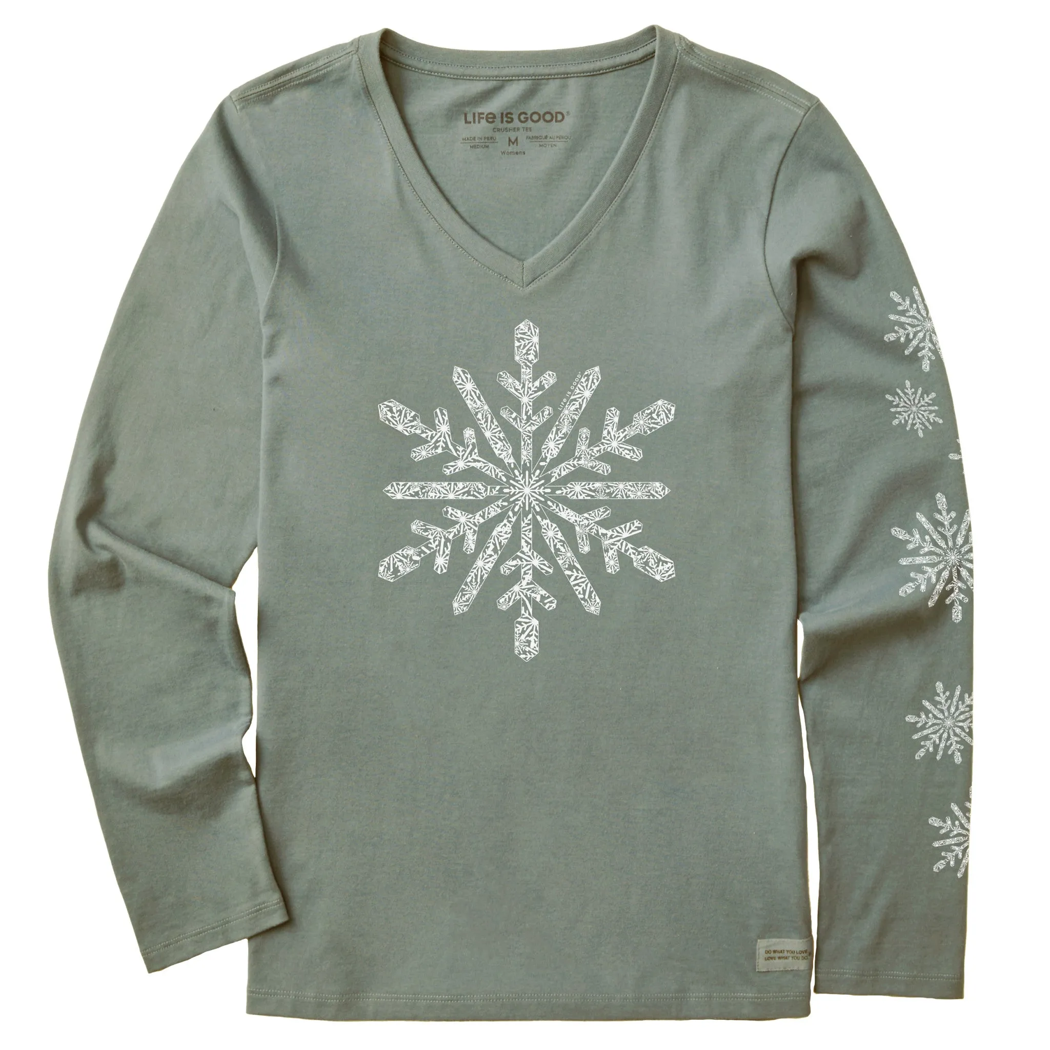 Women's Contrast Snowflake Long Sleeve Crusher Vee sold by Life is Good product image thumbnail 4
