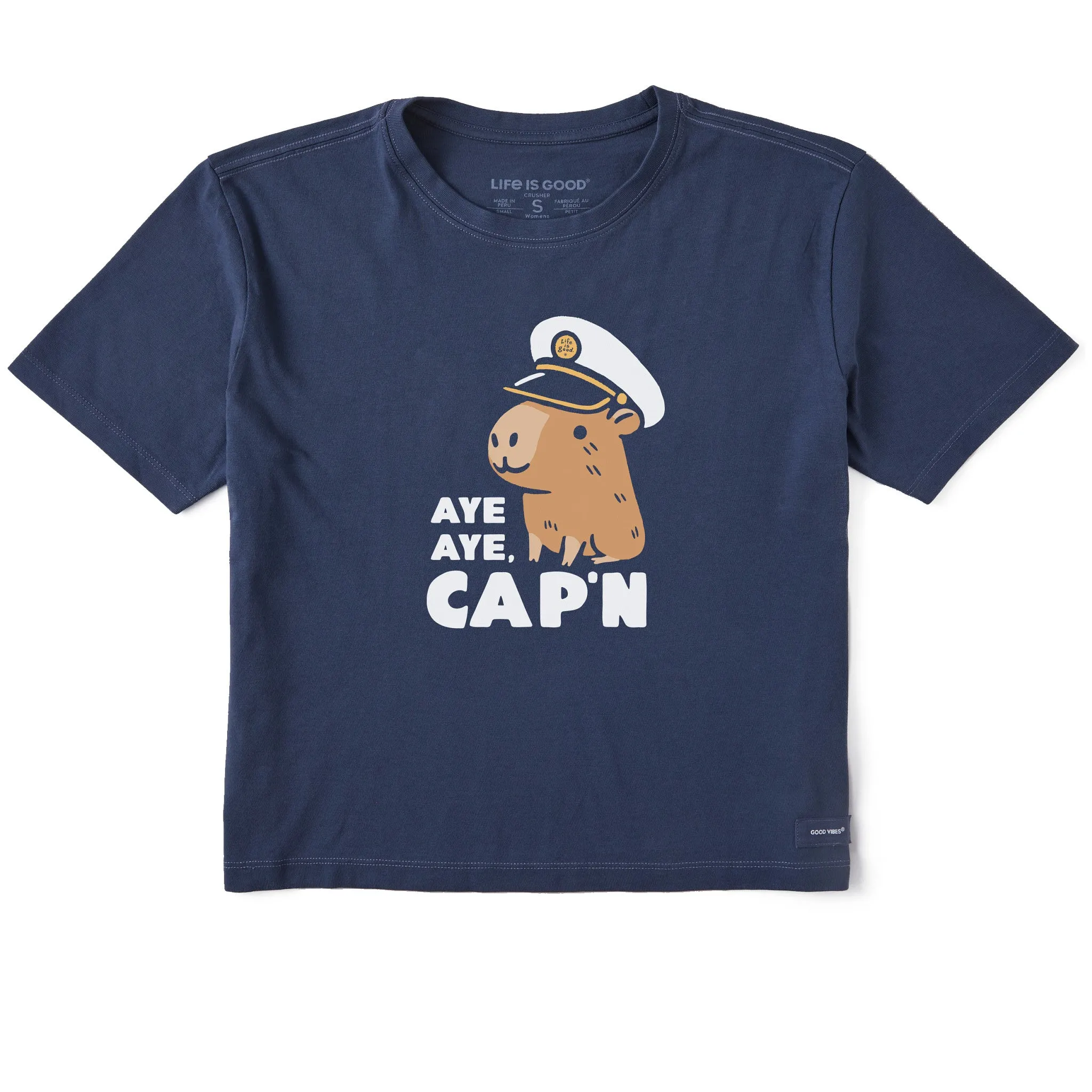 Women's Aye Aye Cap'n Capybara Short Sleeve Crusher Boxy Tee sold by Life is Good