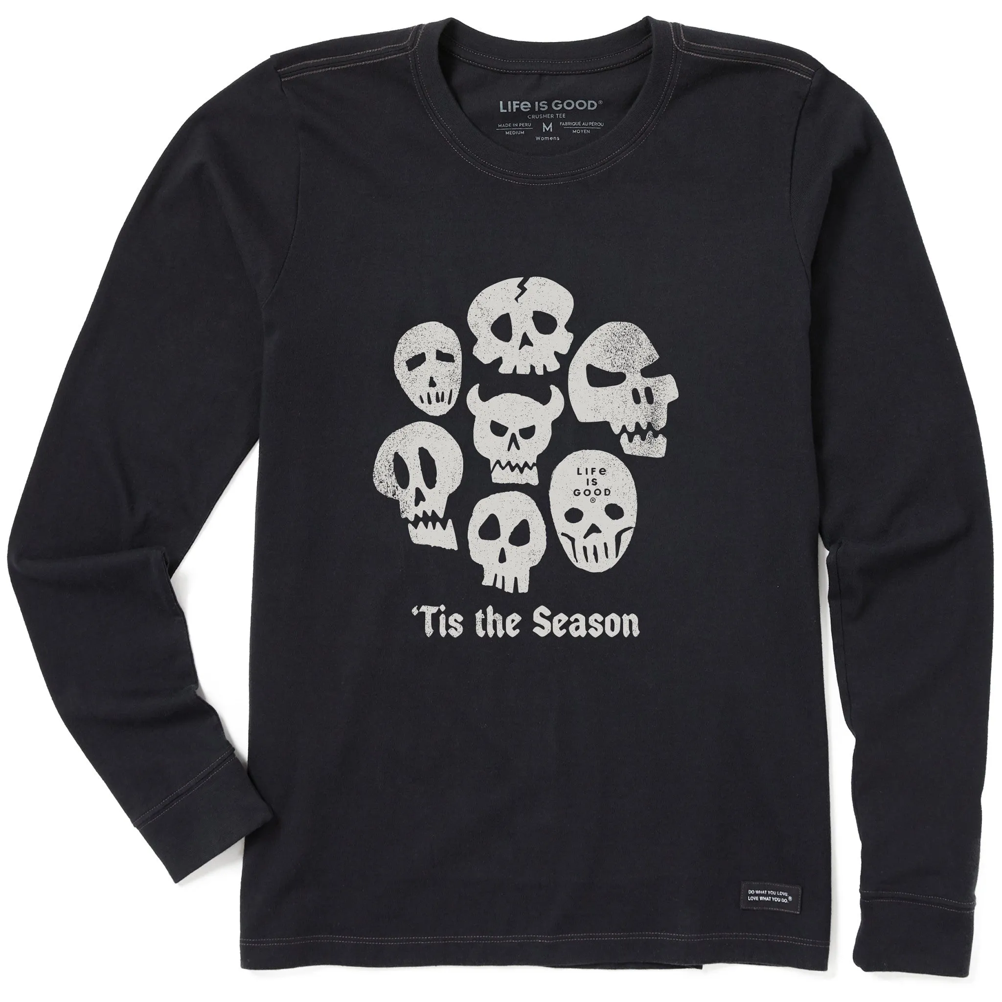 Women's Tis the Season Skulls Long Sleeve Crusher Tee sold by Life is Good