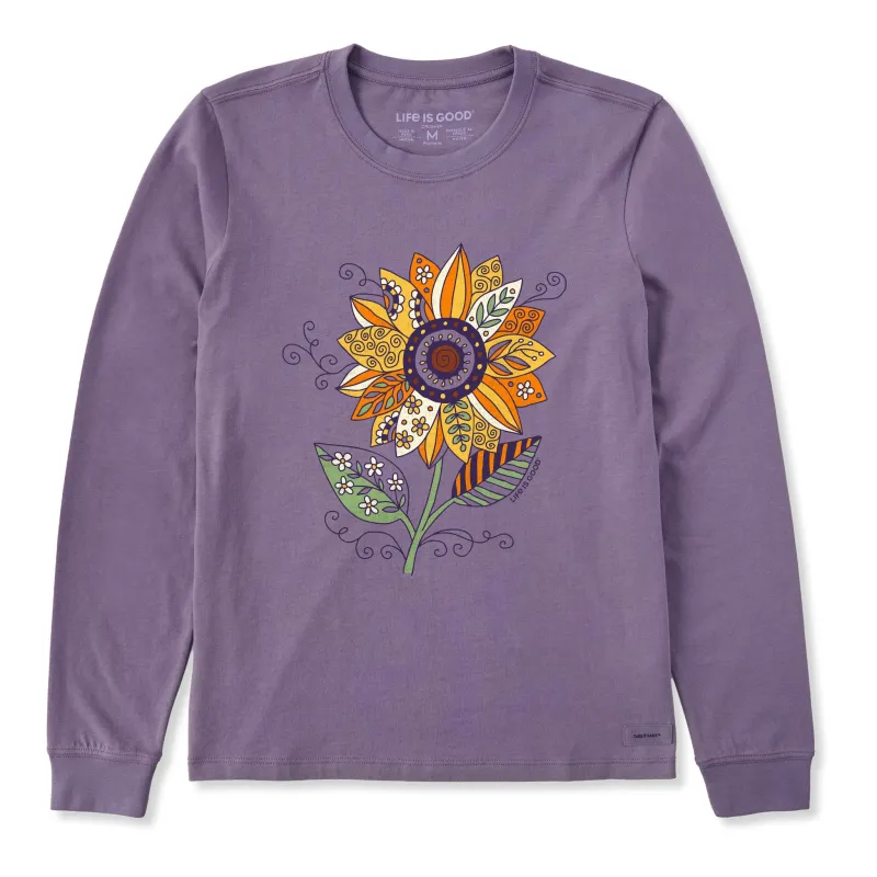 Women's Sunflower Season Long Sleeve Crusher Tee sold by Life is Good