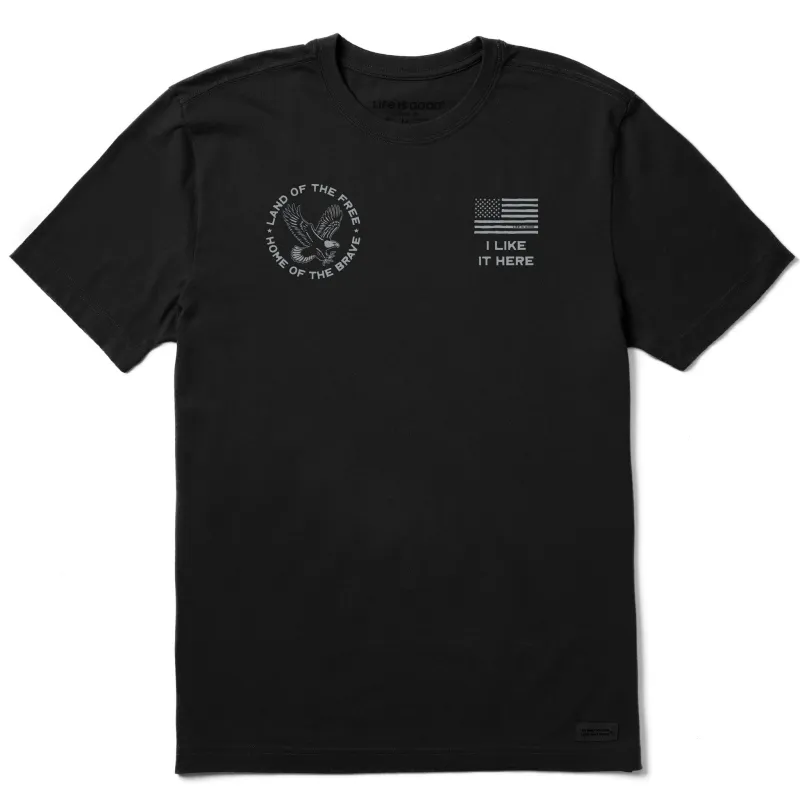 Men's Land of the Free I Like it Here Short Sleeve Crusher Tee sold by Life is Good