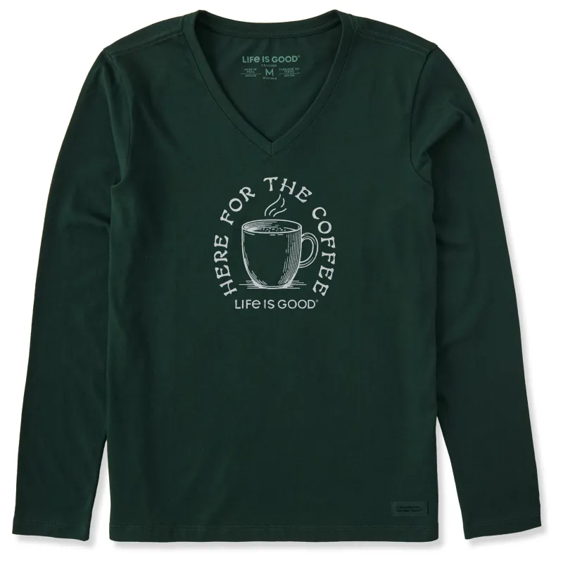 Women's Here for the Coffee Long Sleeve Crusher Vee made by Life is Good