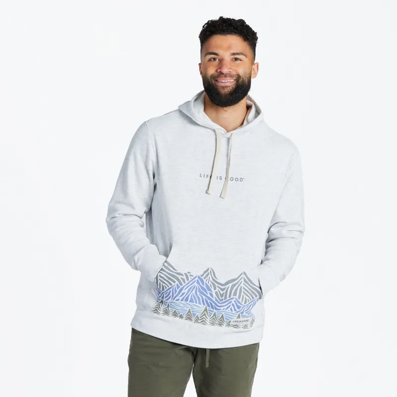 Men's Woodblock Mountain Scene Simply True Fleece Hoodie sold by Life is Good