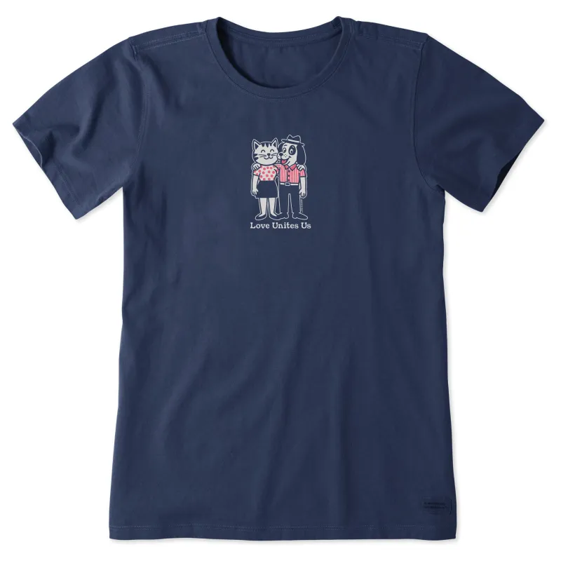 Women's Love Unites Cats and Dogs Short Sleeve Tee sold by Life is Good