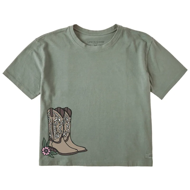 Women's Giddy Up Cowgirl Boots Short Sleeve Crusher Boxy Tee sold by Life is Good