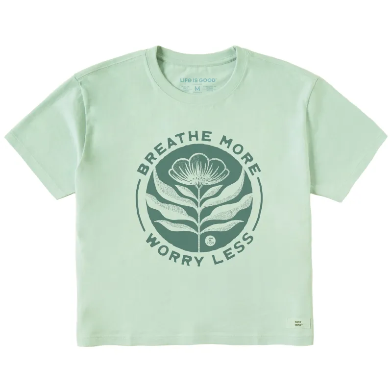 Women's Breathe More Worry Less Flower Short Sleeve Crusher Boxy Tee sold by Life is Good