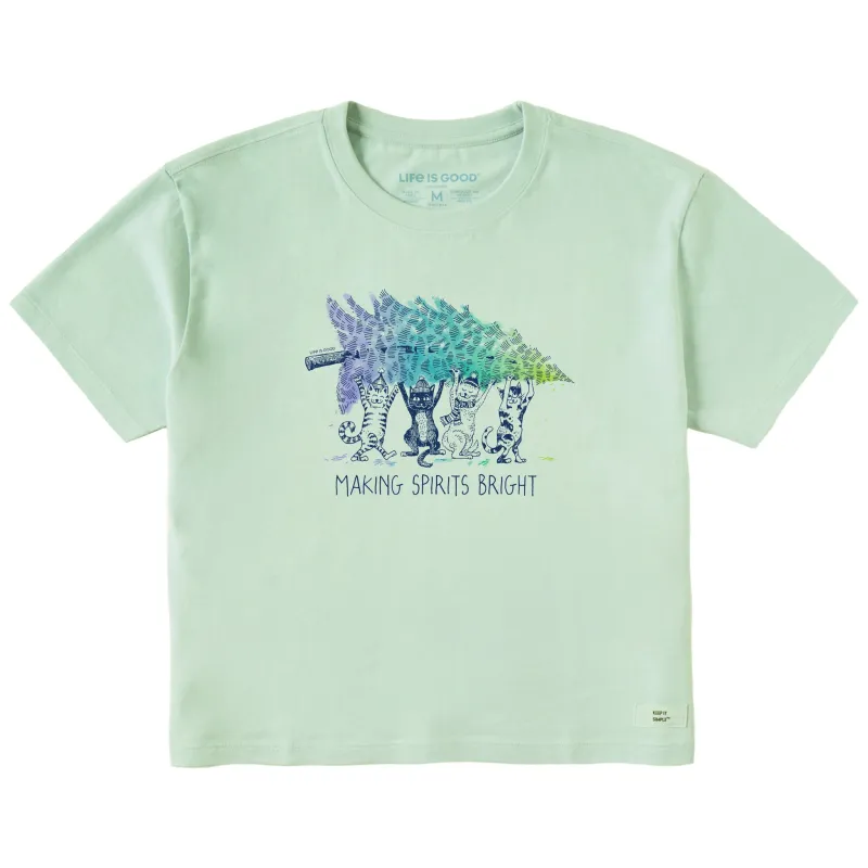 Women's Make Spirits Bright Cats Short Sleeve Crusher Boxy Tee sold by Life is Good