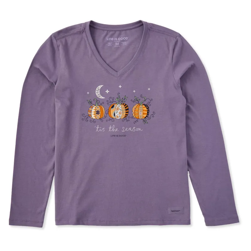 Women's Tis the Season Pumpkins Long Sleeve Crusher Vee sold by Life is Good