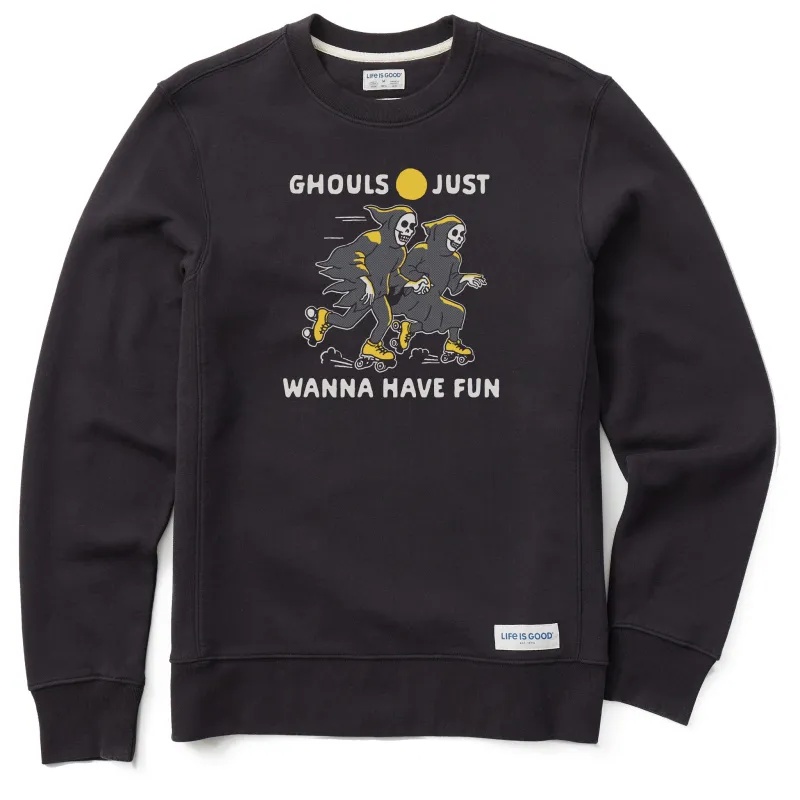 Men's Ghouls Just Wanna Have Fun Roller Skates Simply True Fleece Crew sold by Life is Good