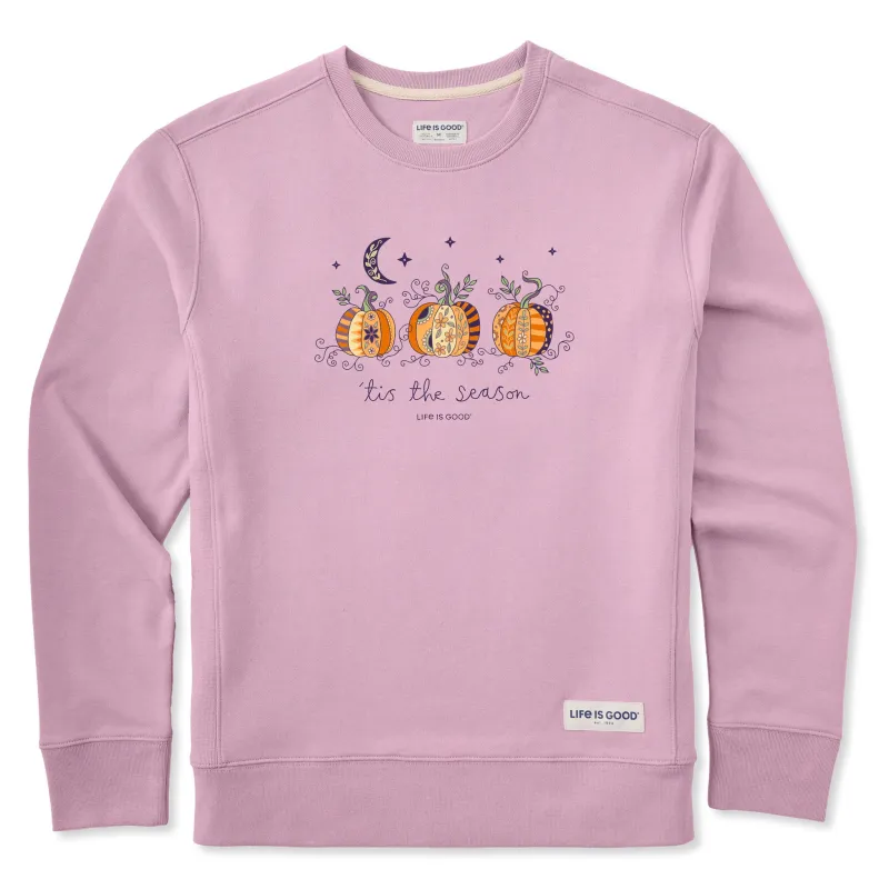 Women's Tis the Season Pumpkins Simply True Fleece Crew sold by Life is Good