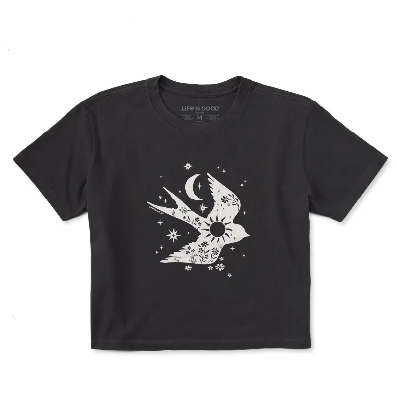 Women's Floral Celestial Sparrow Short Sleeve Crusher Boxy Tee sold by Life is Good