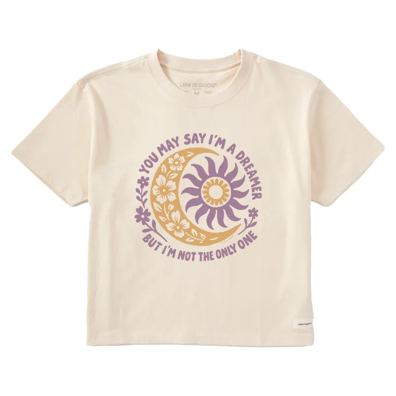 Women's You May Say I'm a Dreamer Sun Moon Short Sleeve Crusher Boxy Tee sold by Life is Good
