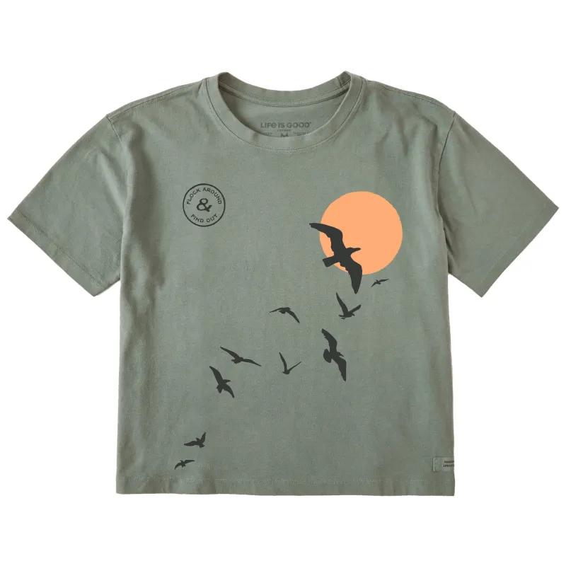 Women's Flock Around Birds Short Sleeve Crusher Boxy Tee sold by Life is Good
