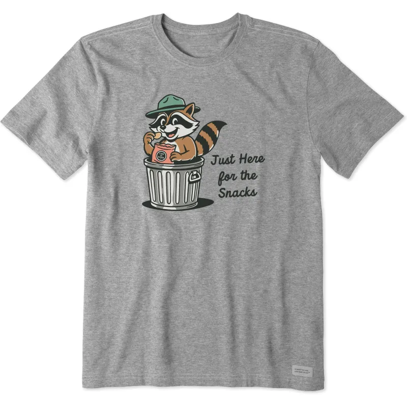 Men's Just Here for The Snacks Raccoon Short Sleeve Tee sold by Life is Good