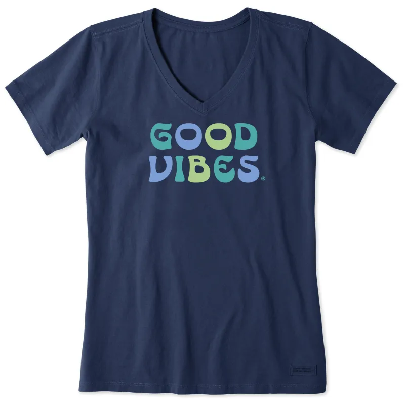 Women's Good Vibes Curves Short Sleeve Vee sold by Life is Good