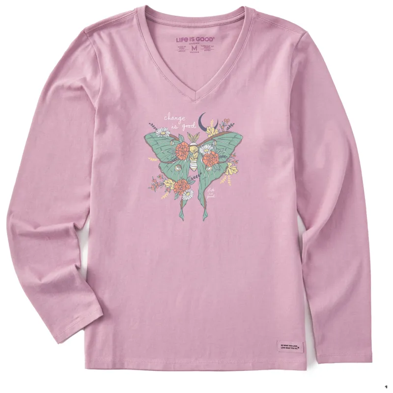 Women's Fall Luna Moth Long Sleeve Crusher Vee made by Life is Good