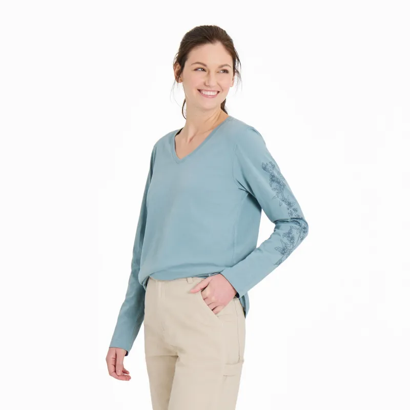 Women's Blossom Branches Long Sleeve Crusher-LITE Vee sold by Life is Good