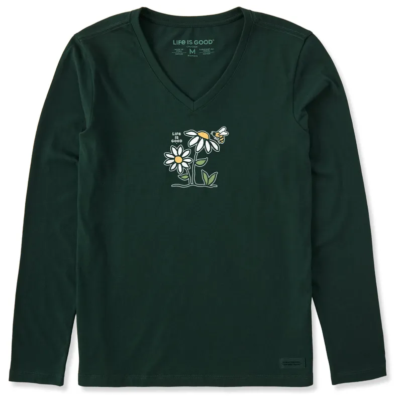 Women's Bee Daisy Long Sleeve Crusher Vee sold by Life is Good