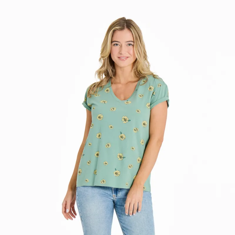 Women's Tossed Sunflower Pattern Crusher-LITE Easy Vee sold by Life is Good